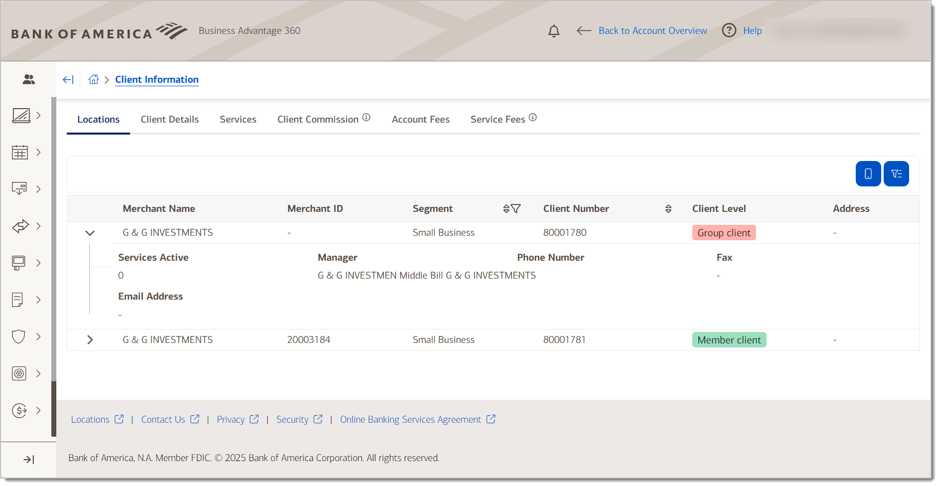 client information detailed view