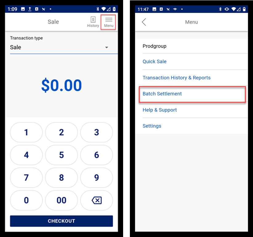 access batch settlement through menu