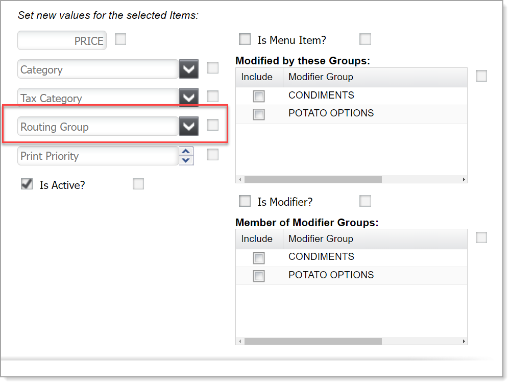 Kitchen routing group selected