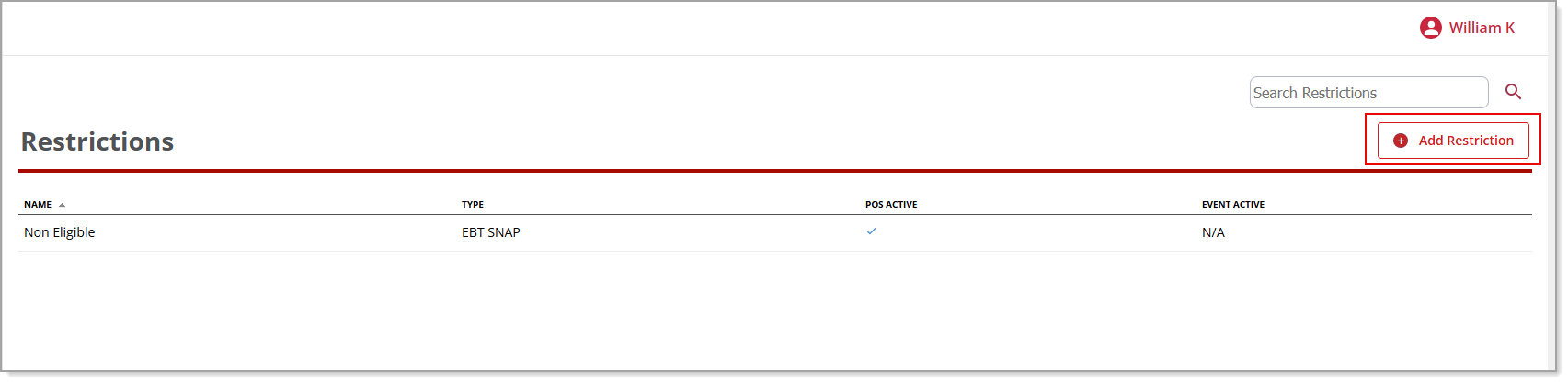 Add restrictions button