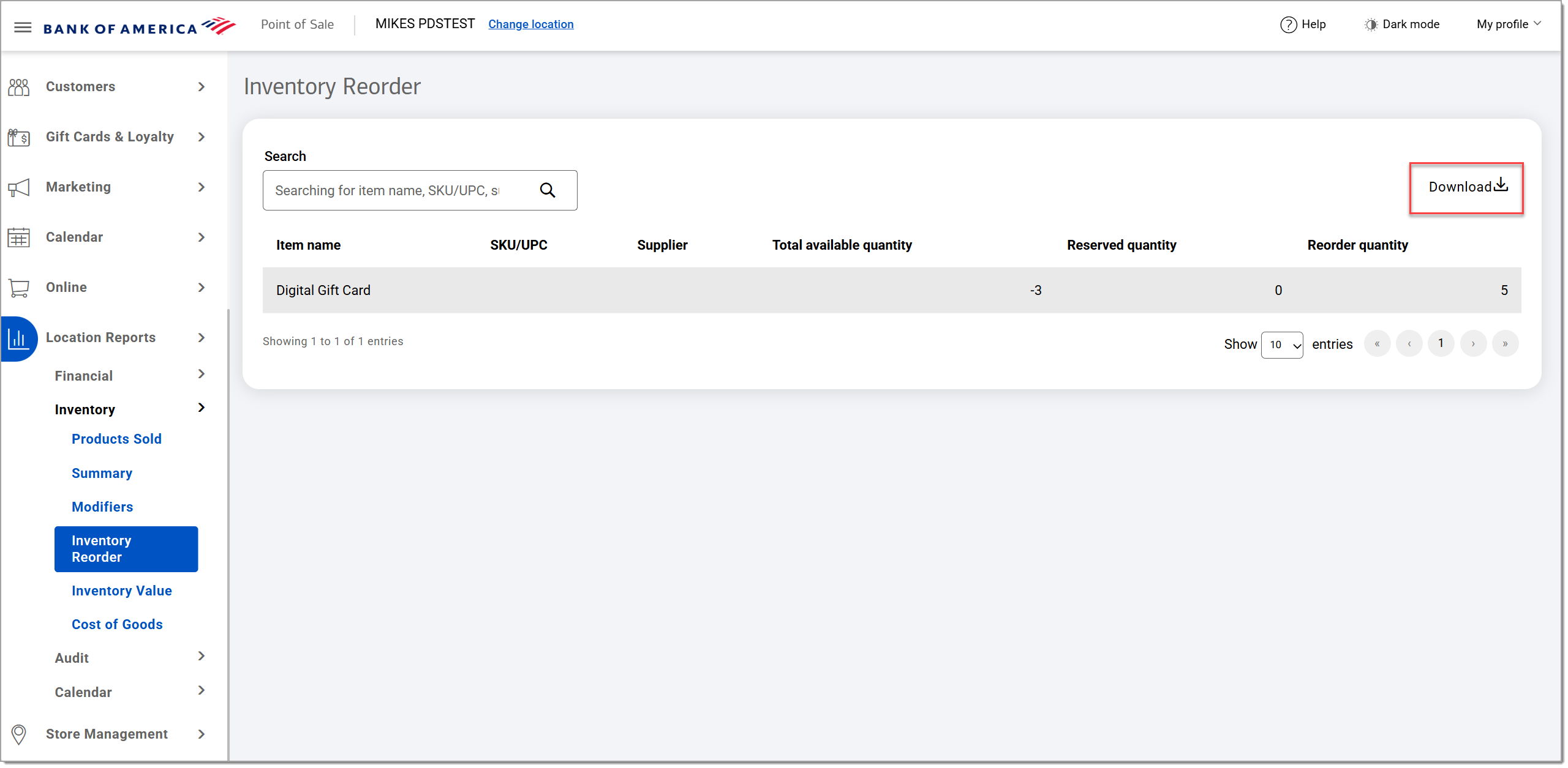 download inventory reorder report