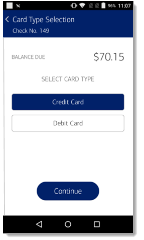Card Type Selection screen