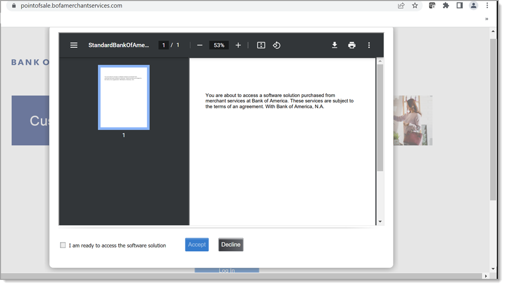 Terms of agreement confirmation screen