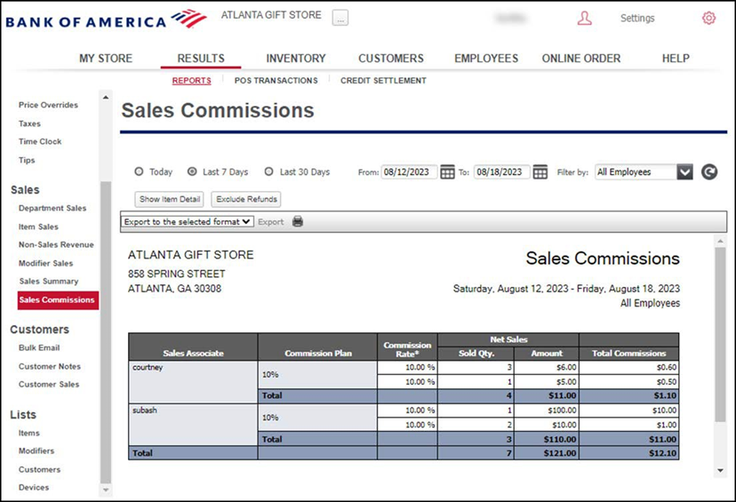 Sales commissions reporting filters