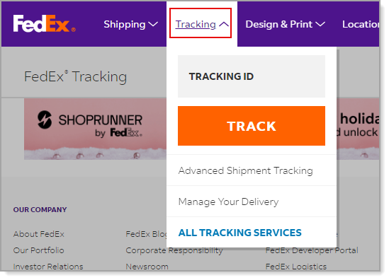 FedEx Tracking tab