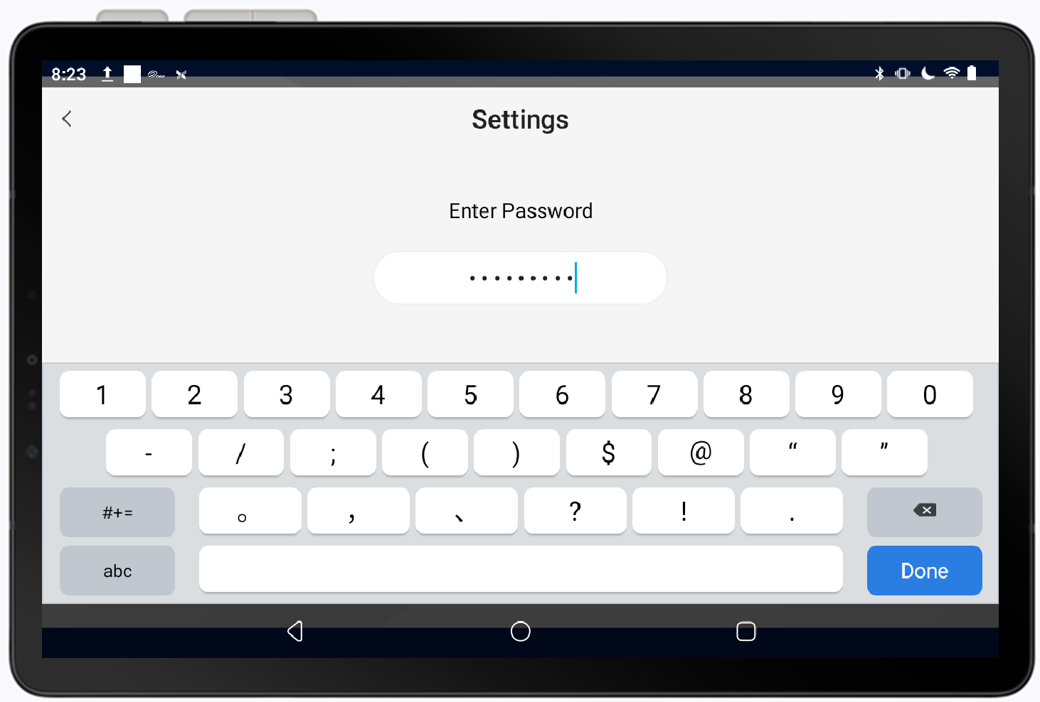 entering Settings password