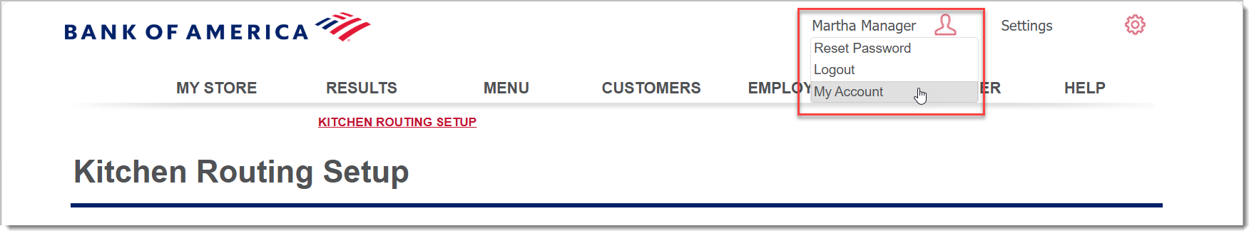 back office my profile with my account option highlighted