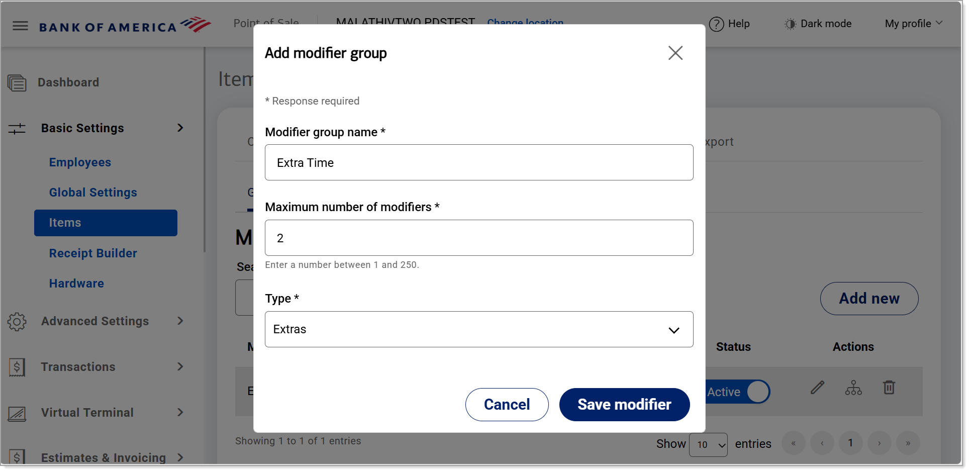 Modifier group information fields