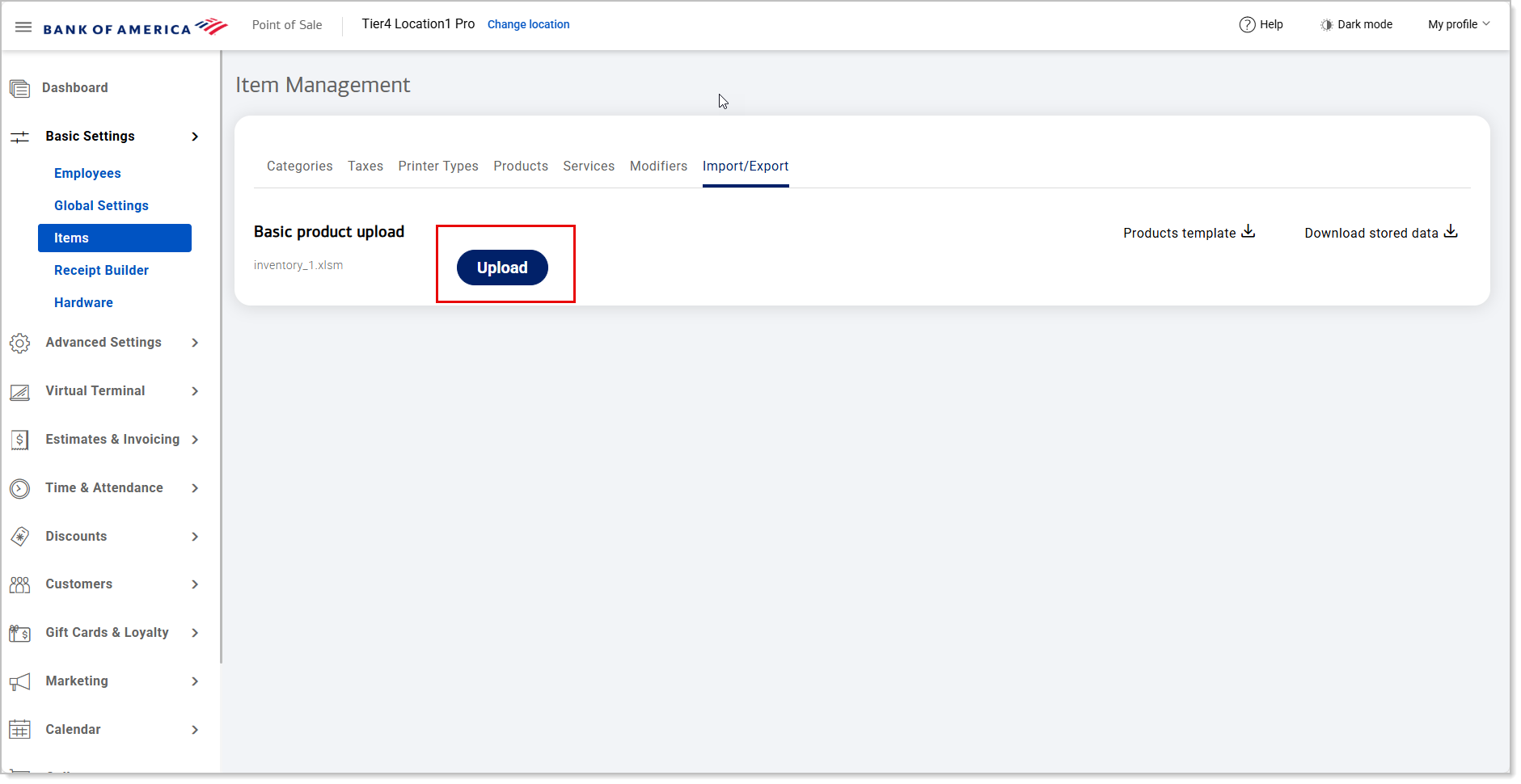 Basic product upload- upload option