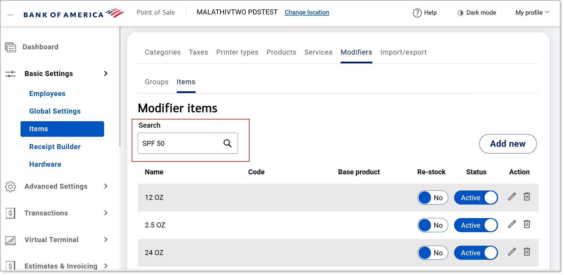 Items search function