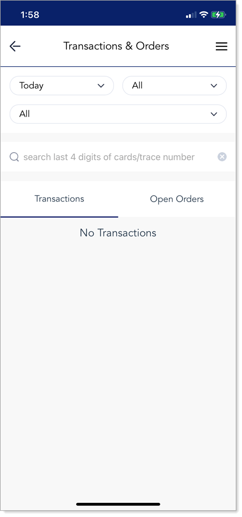 transactions and orders screen