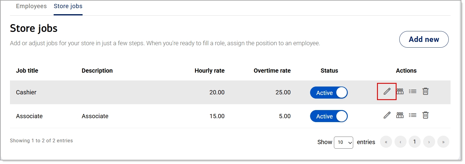 Store Jobs - Edit icon