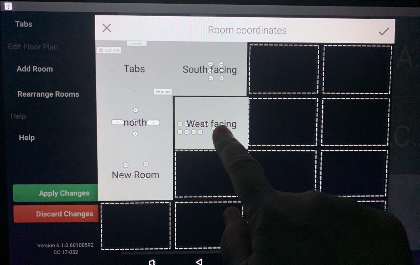 Room coordinates screen