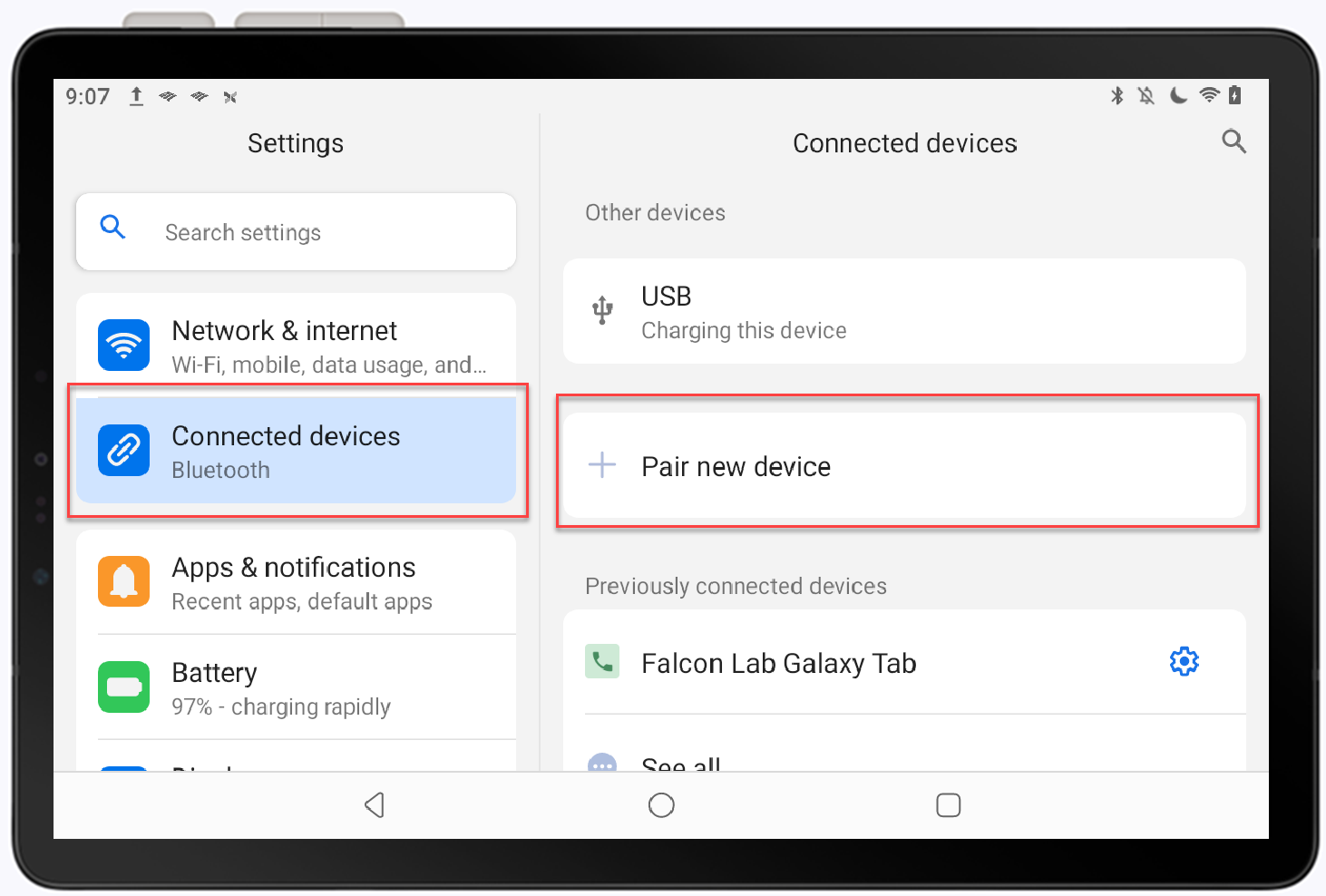 select connected devices and then pair new device