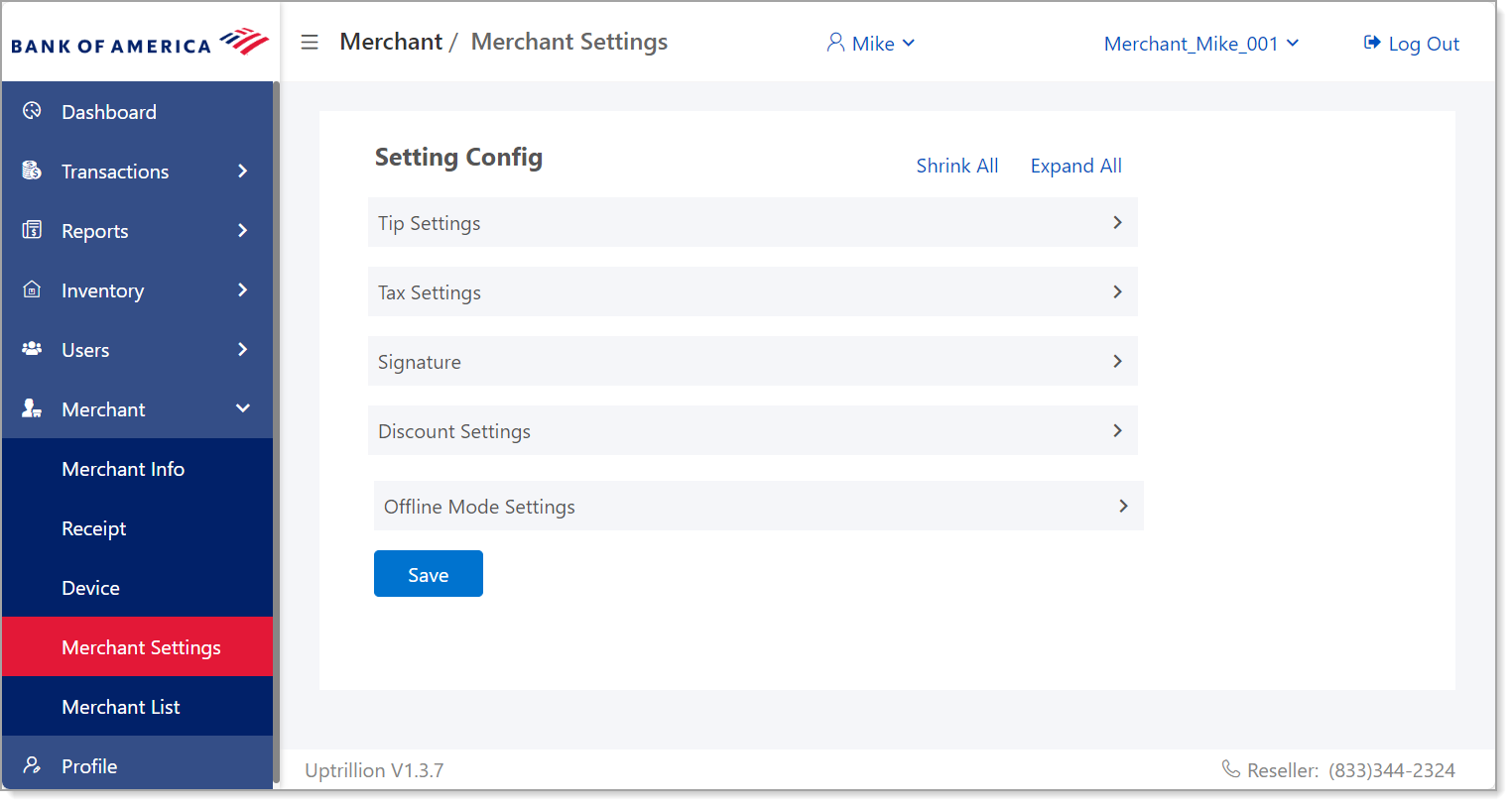 merchant settings config