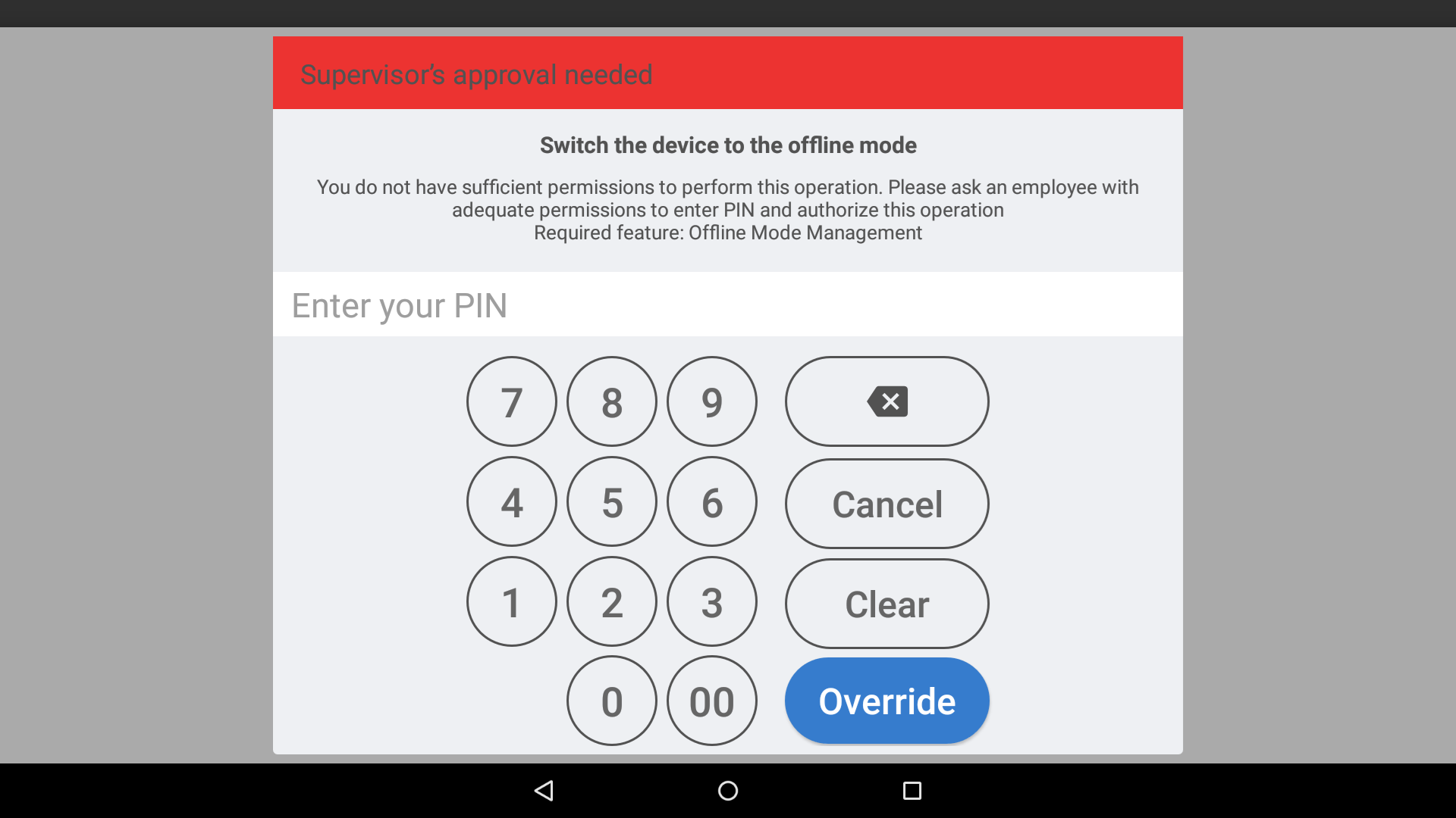 dialog box for entering four-digit PIN