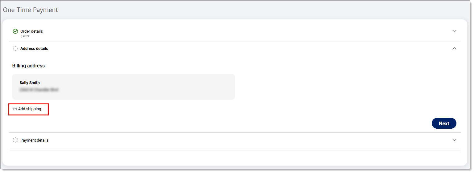 Address details section with Add shipping button highlighted.