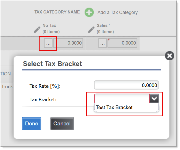 Select Tax Bracket Pop-up