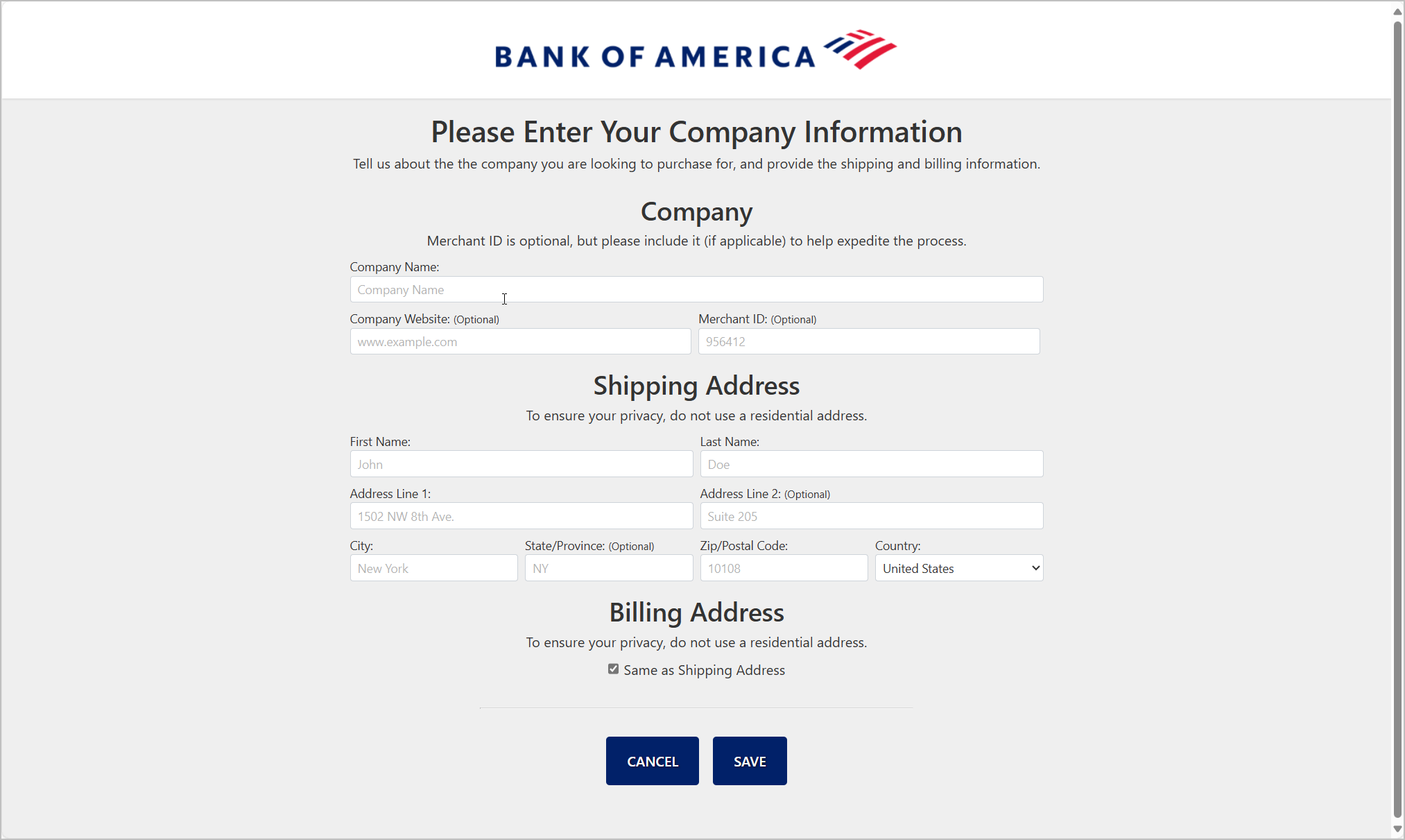 enter company information