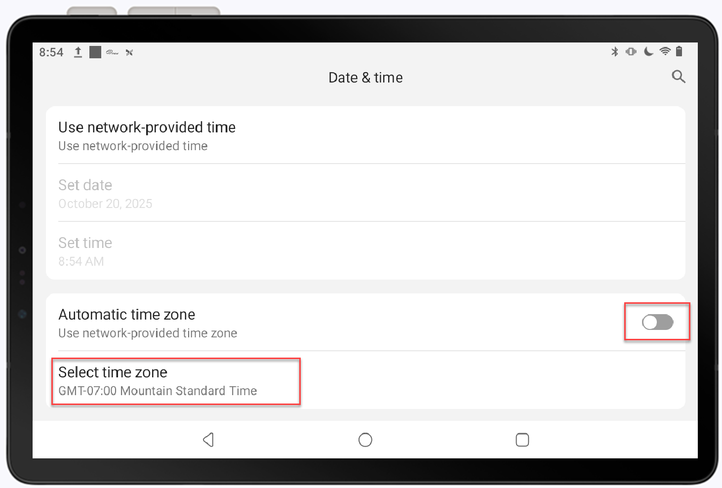 select a time zone option highlighted