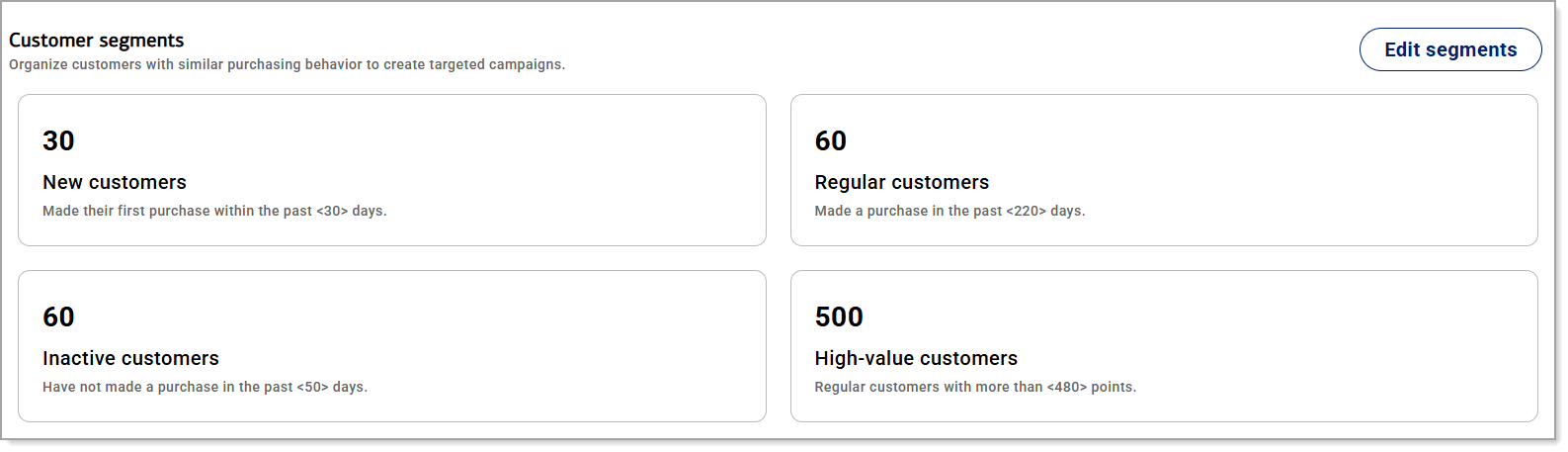 Customer segments setting options