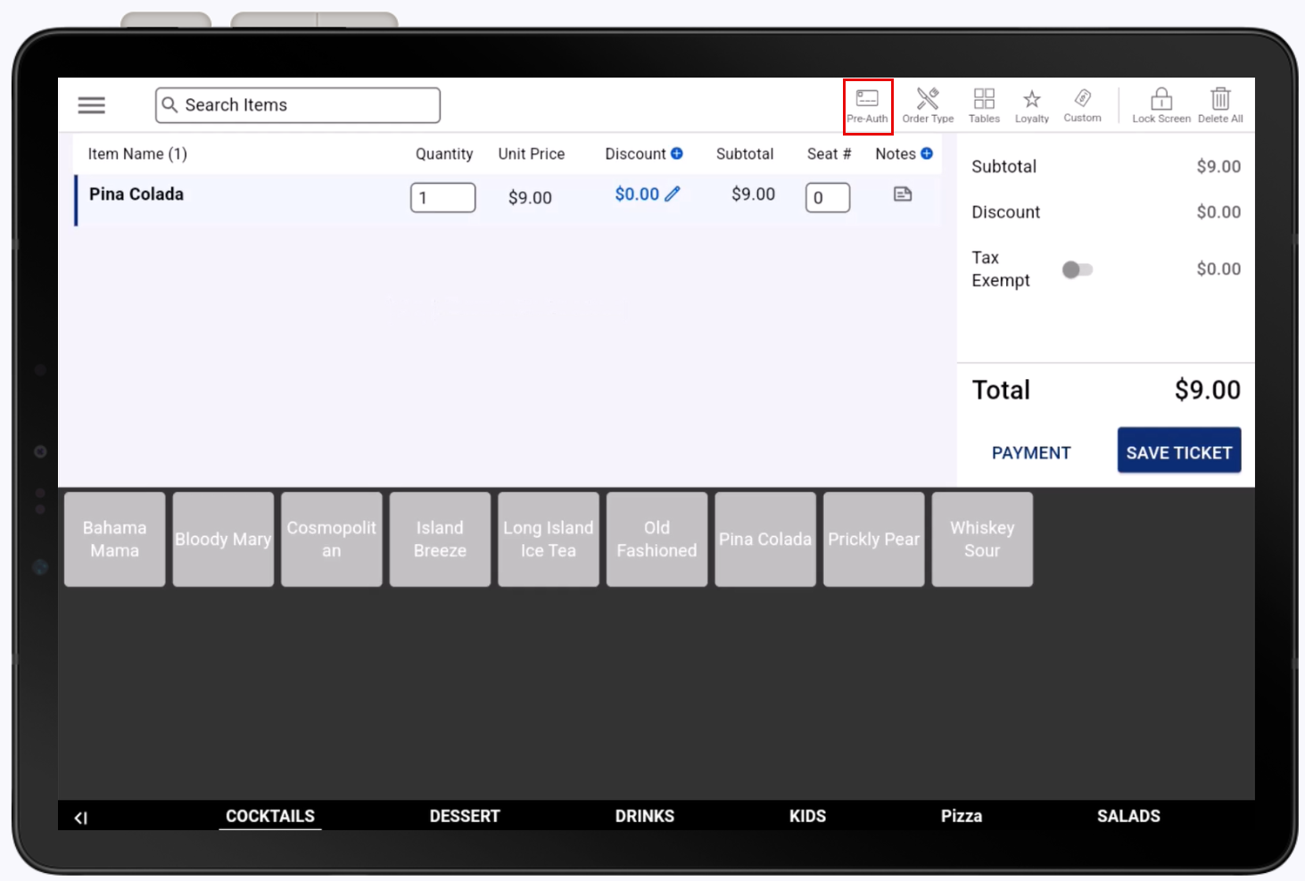 Pre-Auth highlighted.