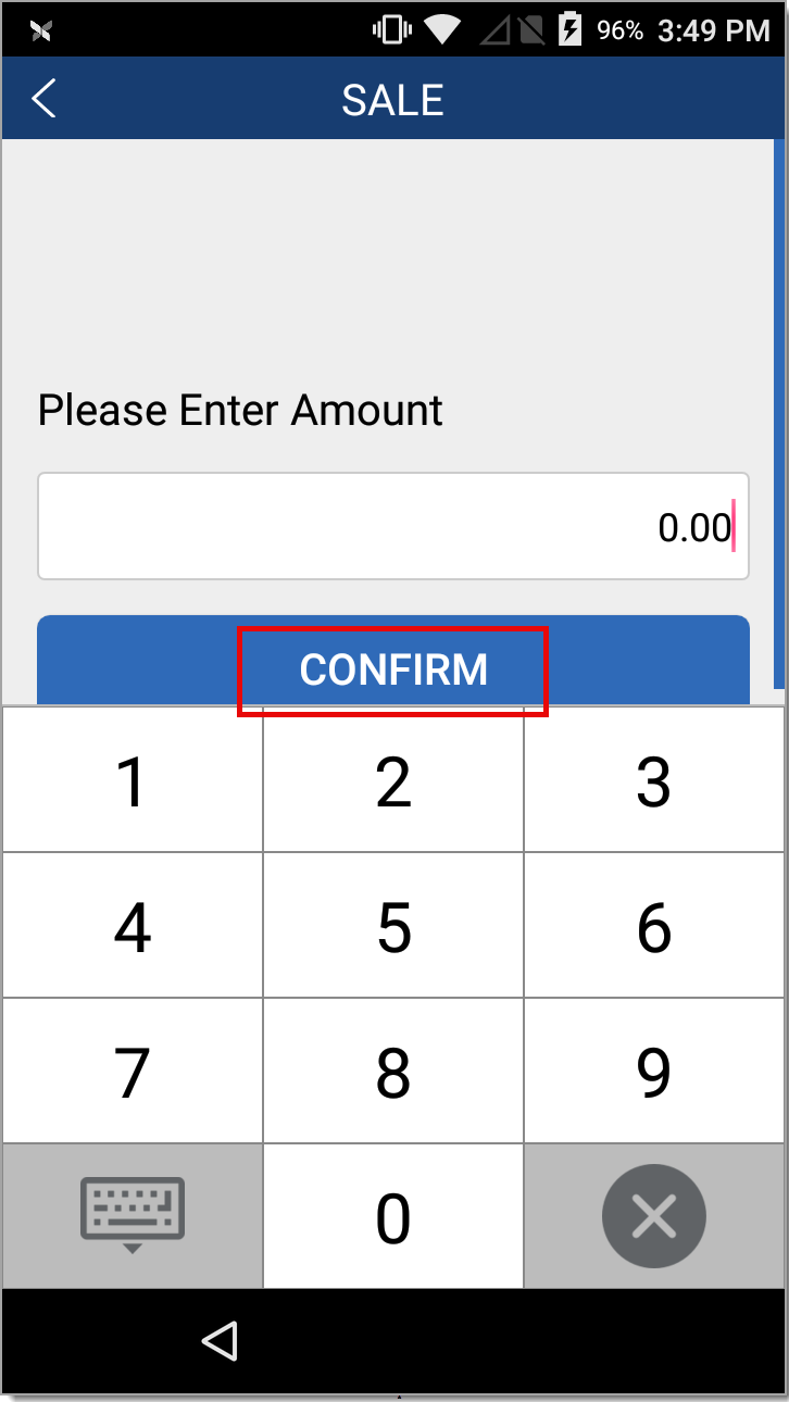 Sale amount input with confirmation button