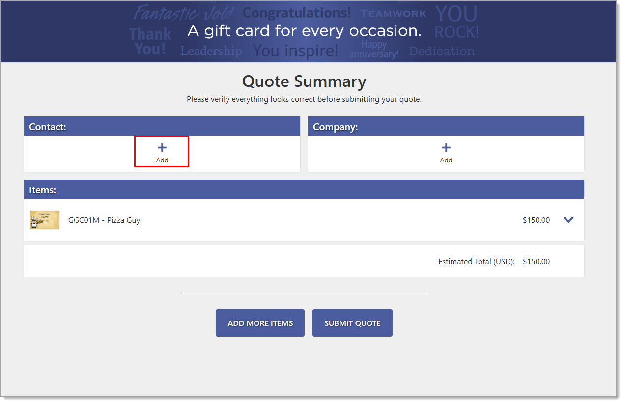 Add highlighted under Contact information of Quote Summary.