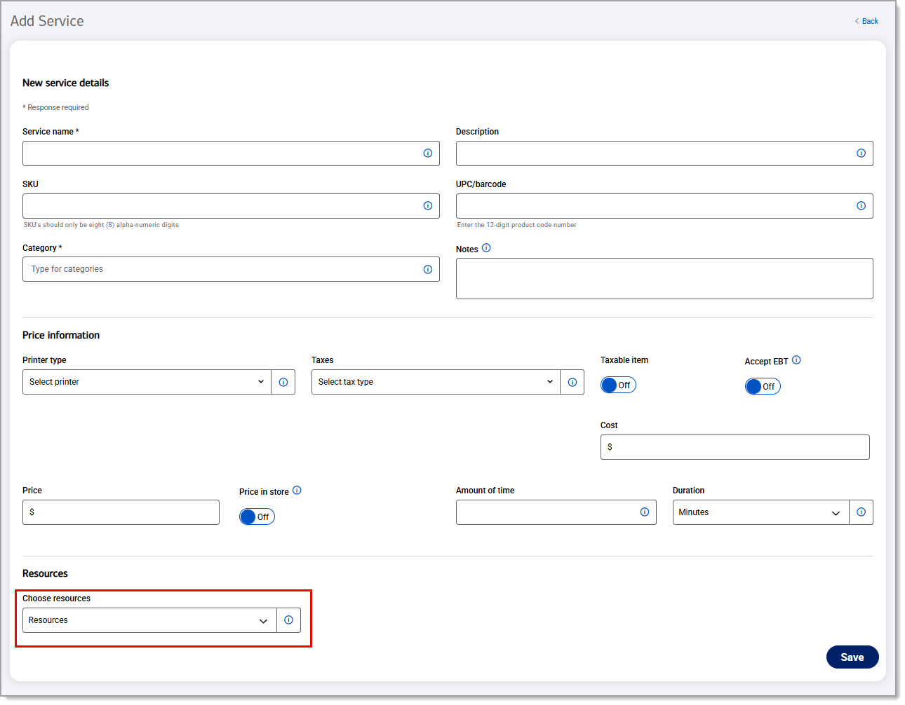Choose resources dropdown highlighted.