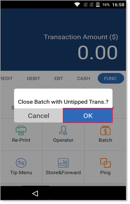 Close Batch with Untipped Trans.? pop-up