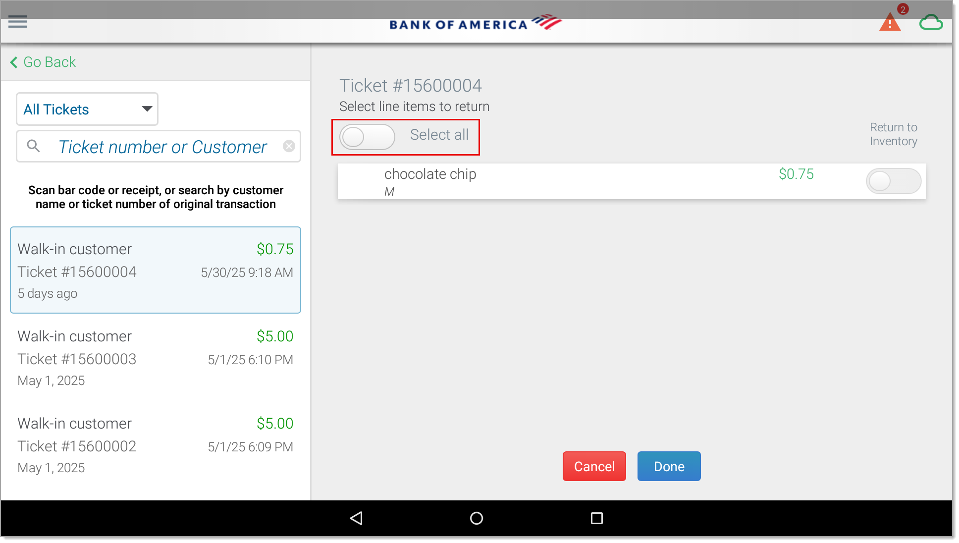 Select all toggle highlighted in ticket details