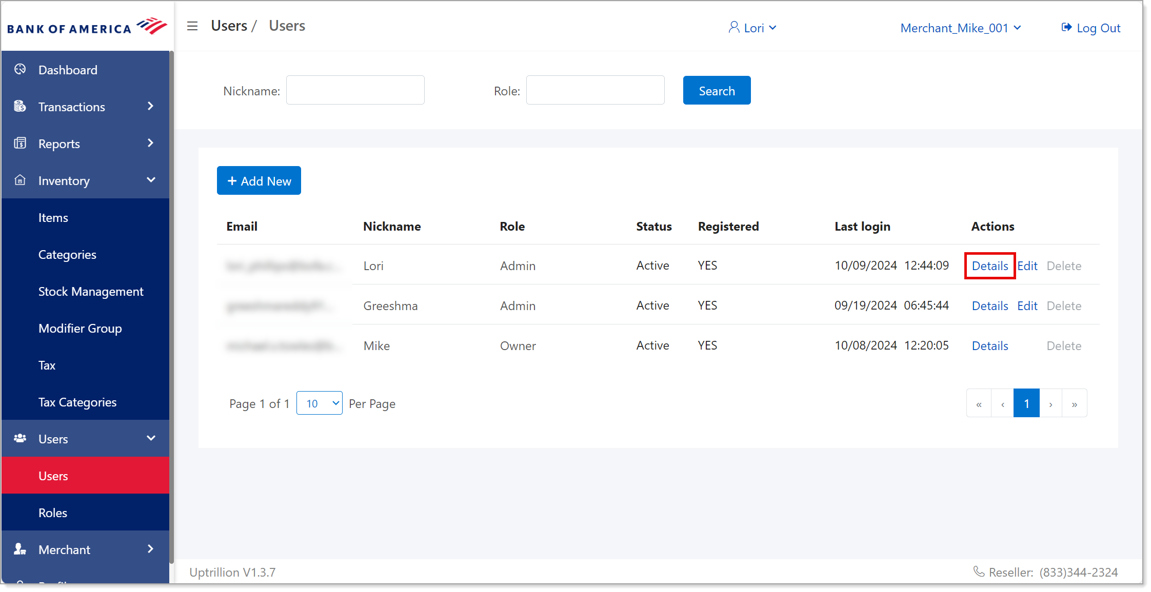 mpos view user details option