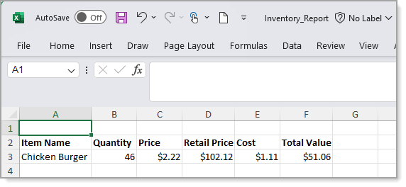Inventory Value report sample
