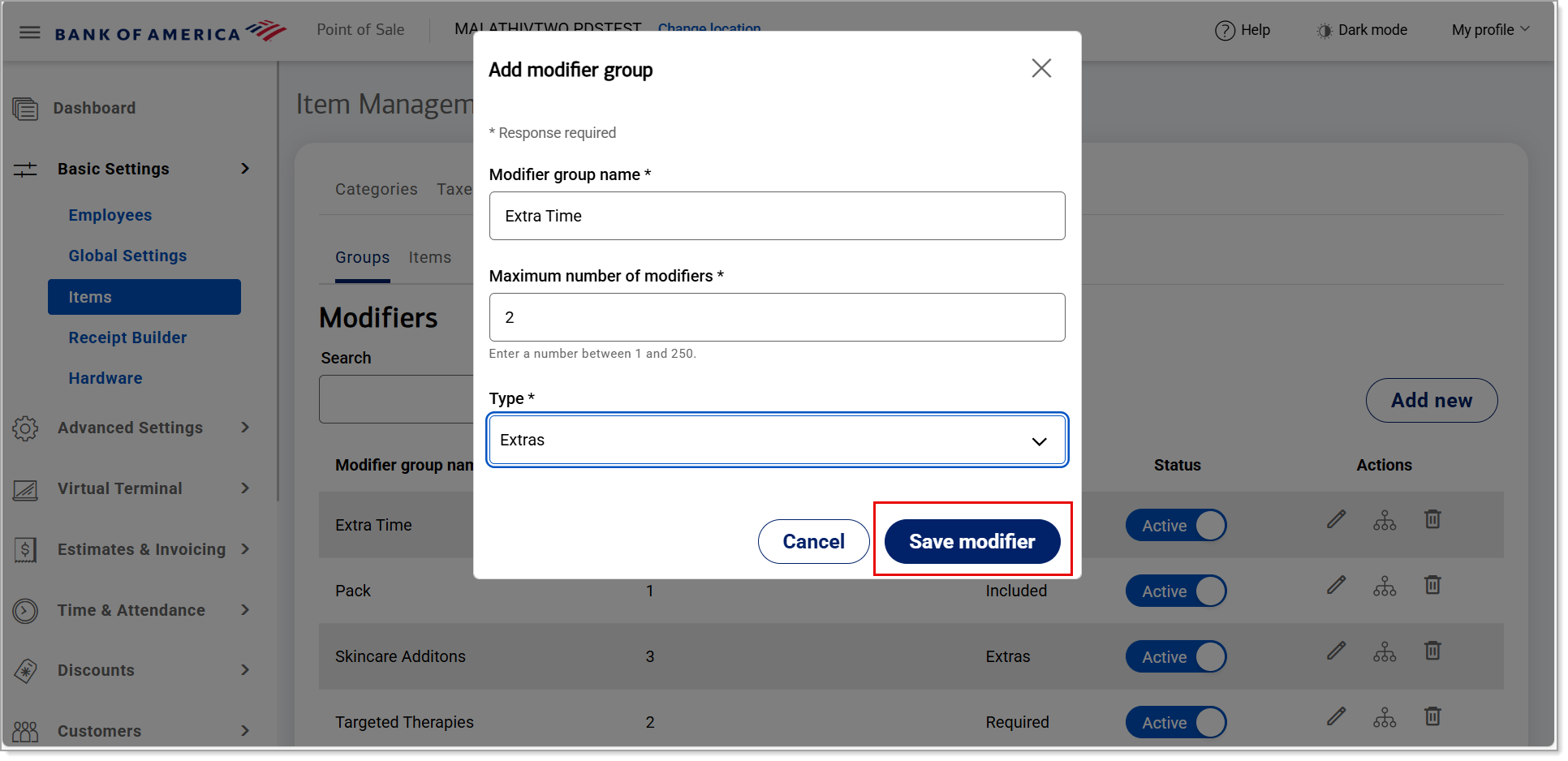 Save modifier button