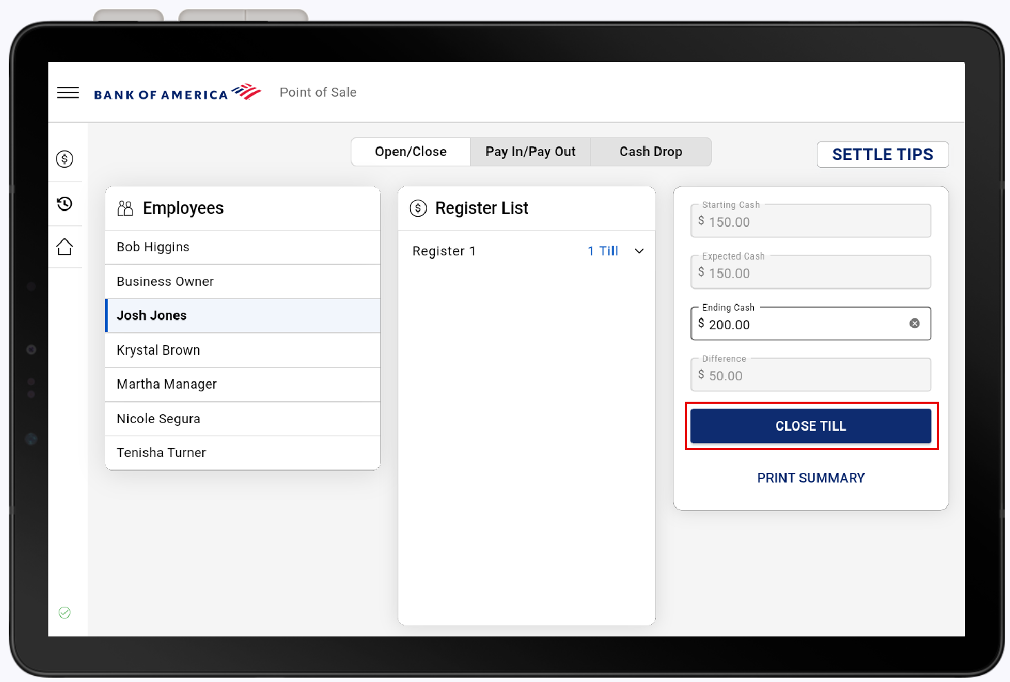 Close till highlighted.