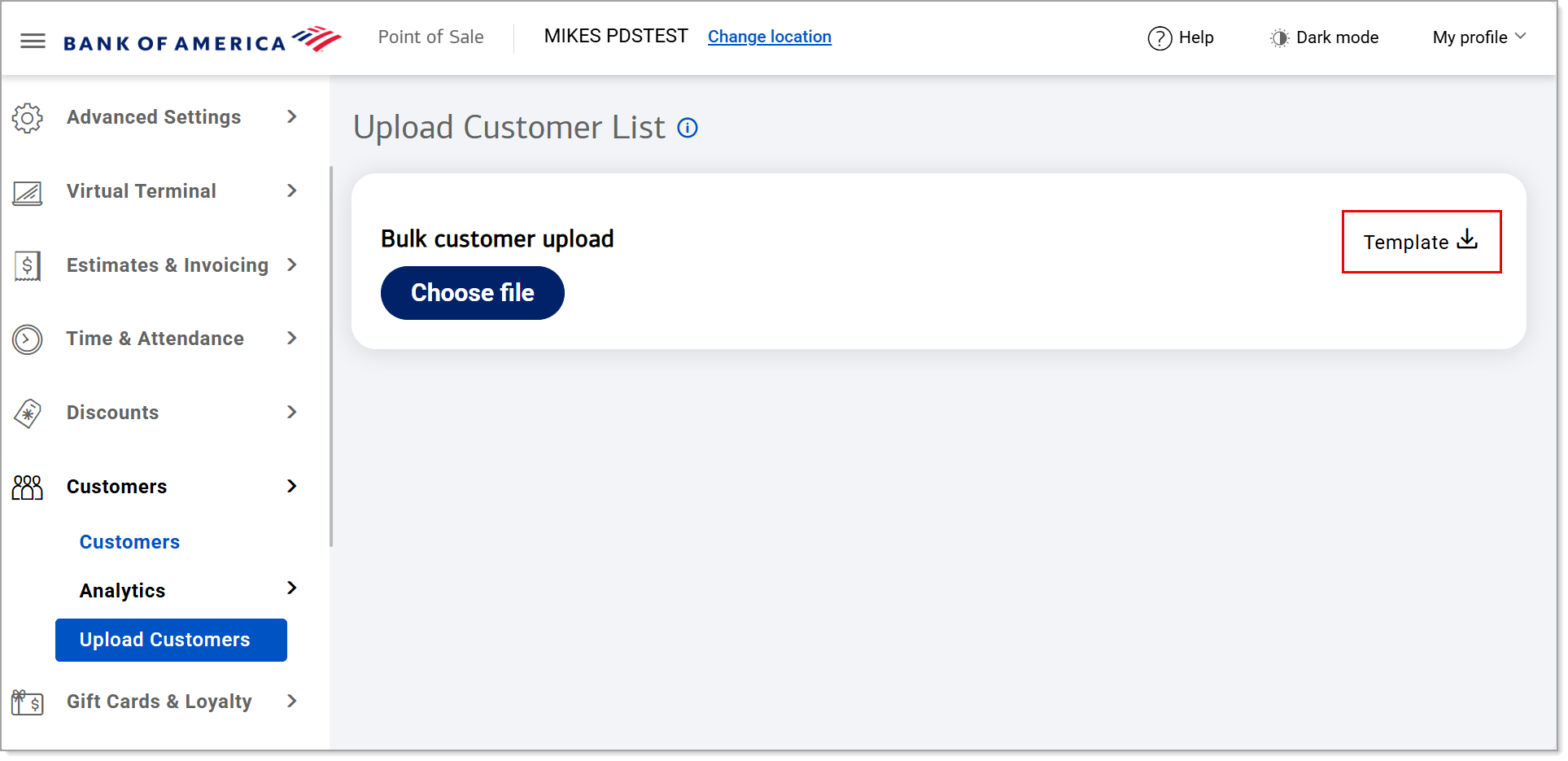 Upload Customer List page - Template download option