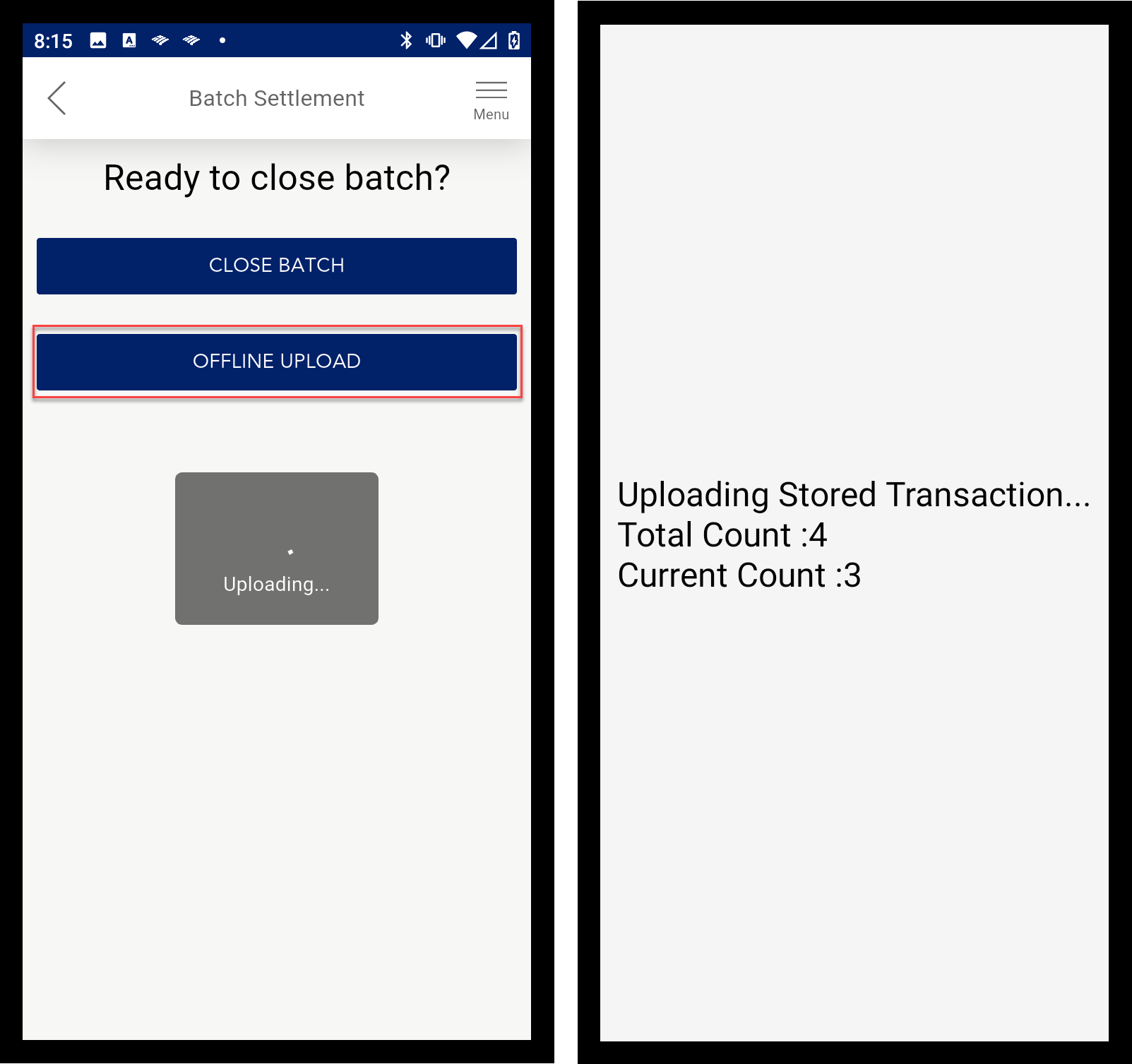 offline upload and loading view screen