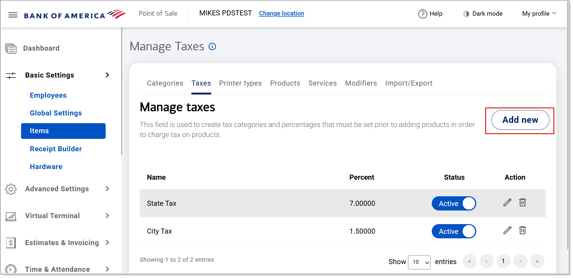 Add new tax option