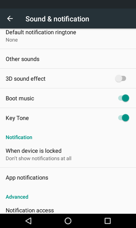 Sound and notification menu