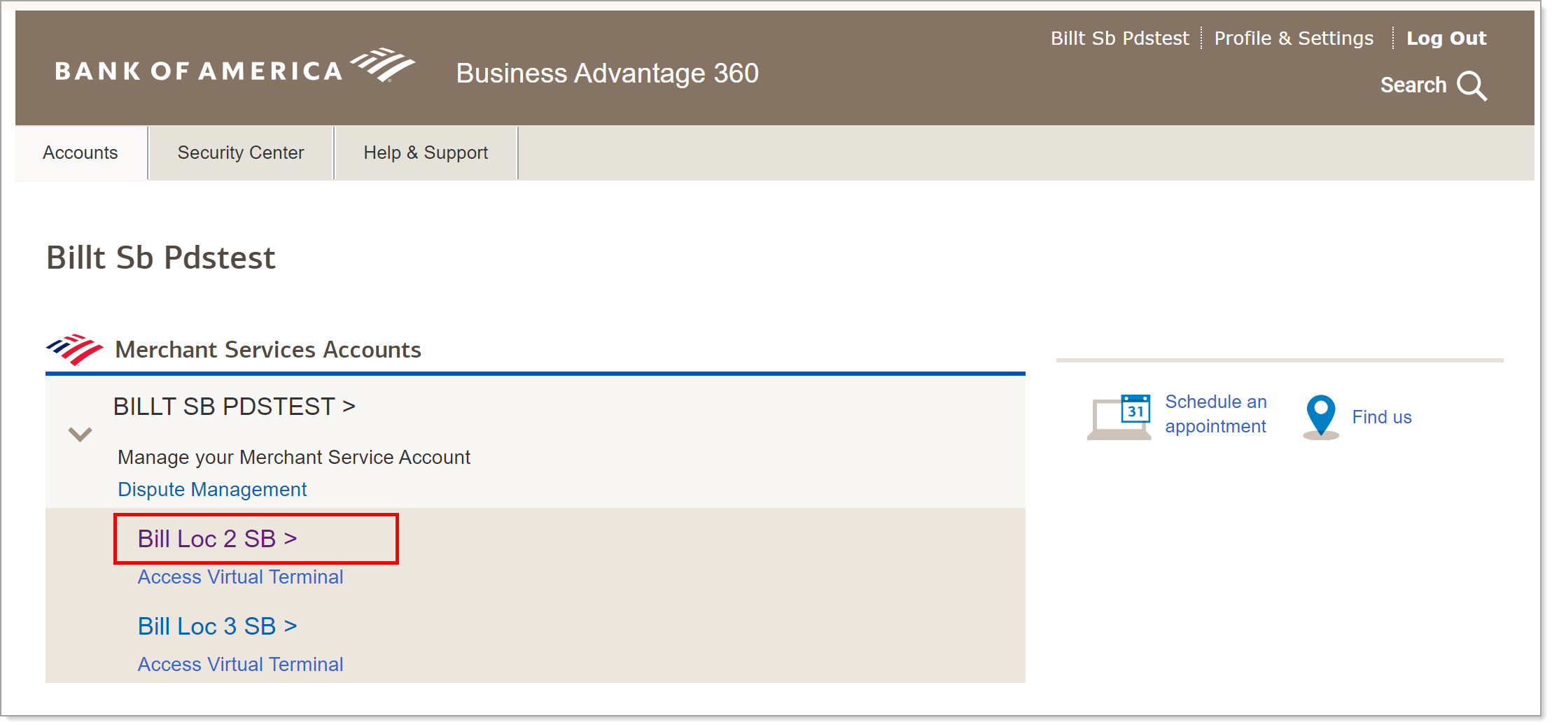 BA360 Accounts screen