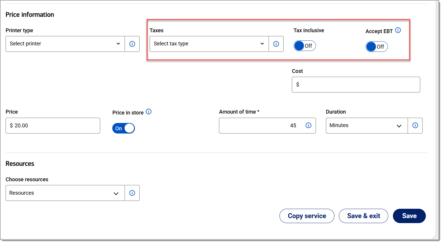 service tax options