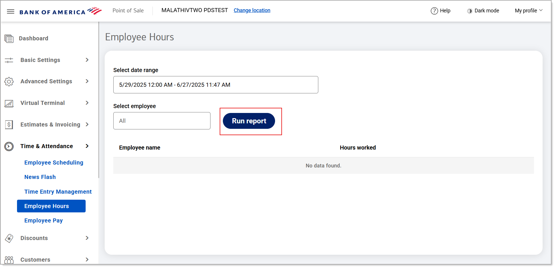 Employee hours - run report option