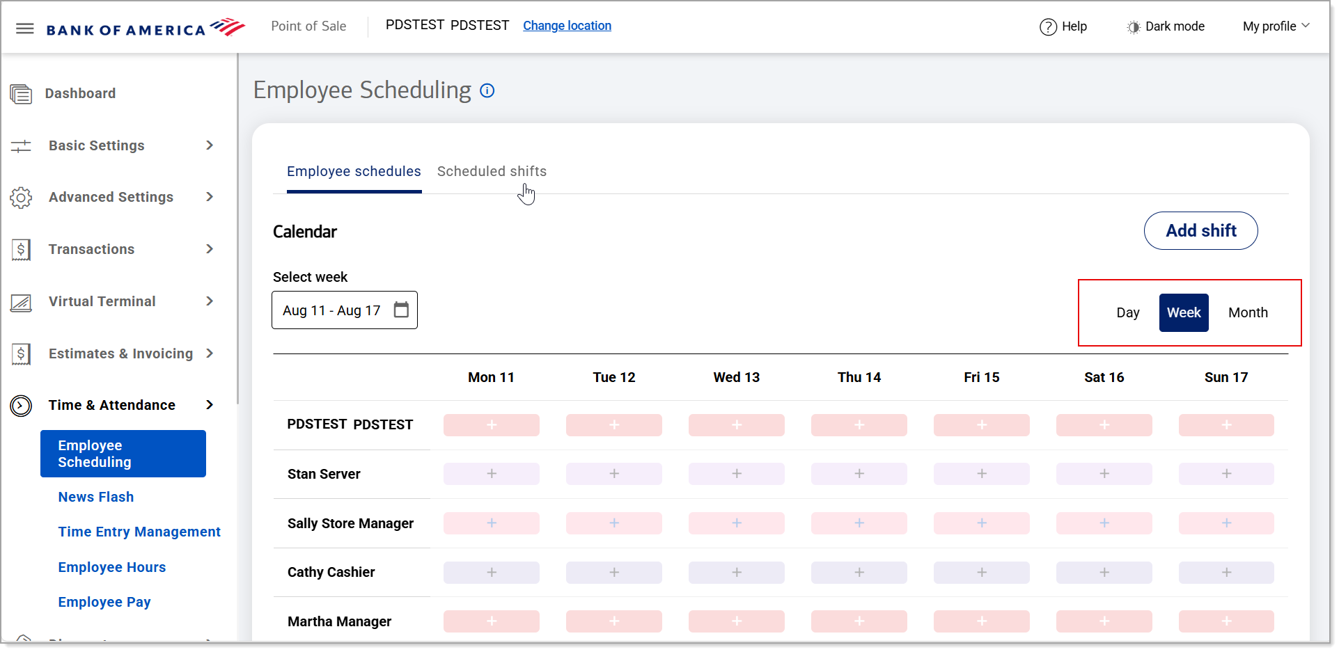 Day, Week and Month view options