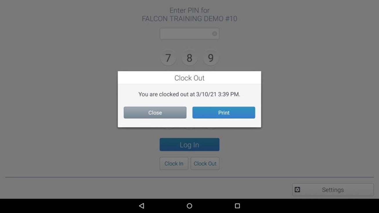 Point of Sale app clock out dialog