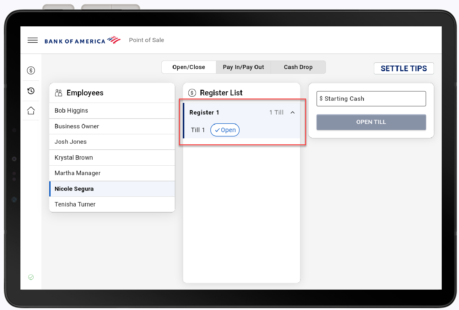 Register with till assigned to the user