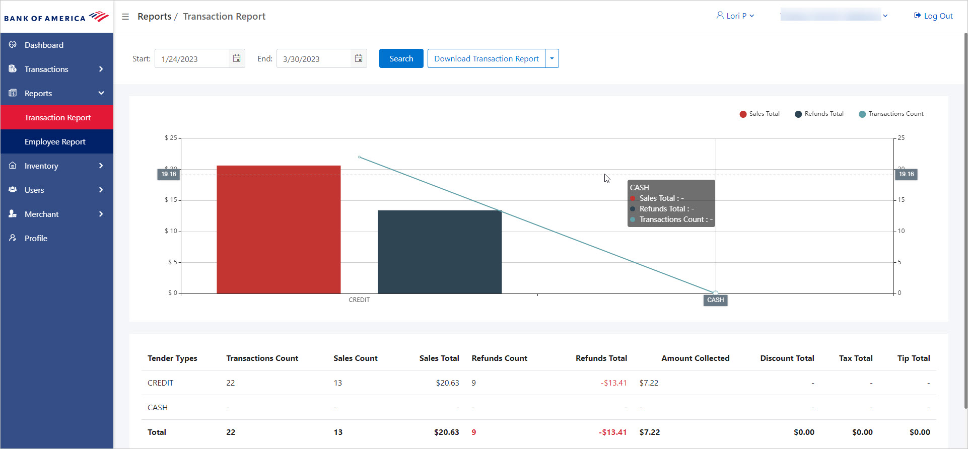 view of Transaction Report