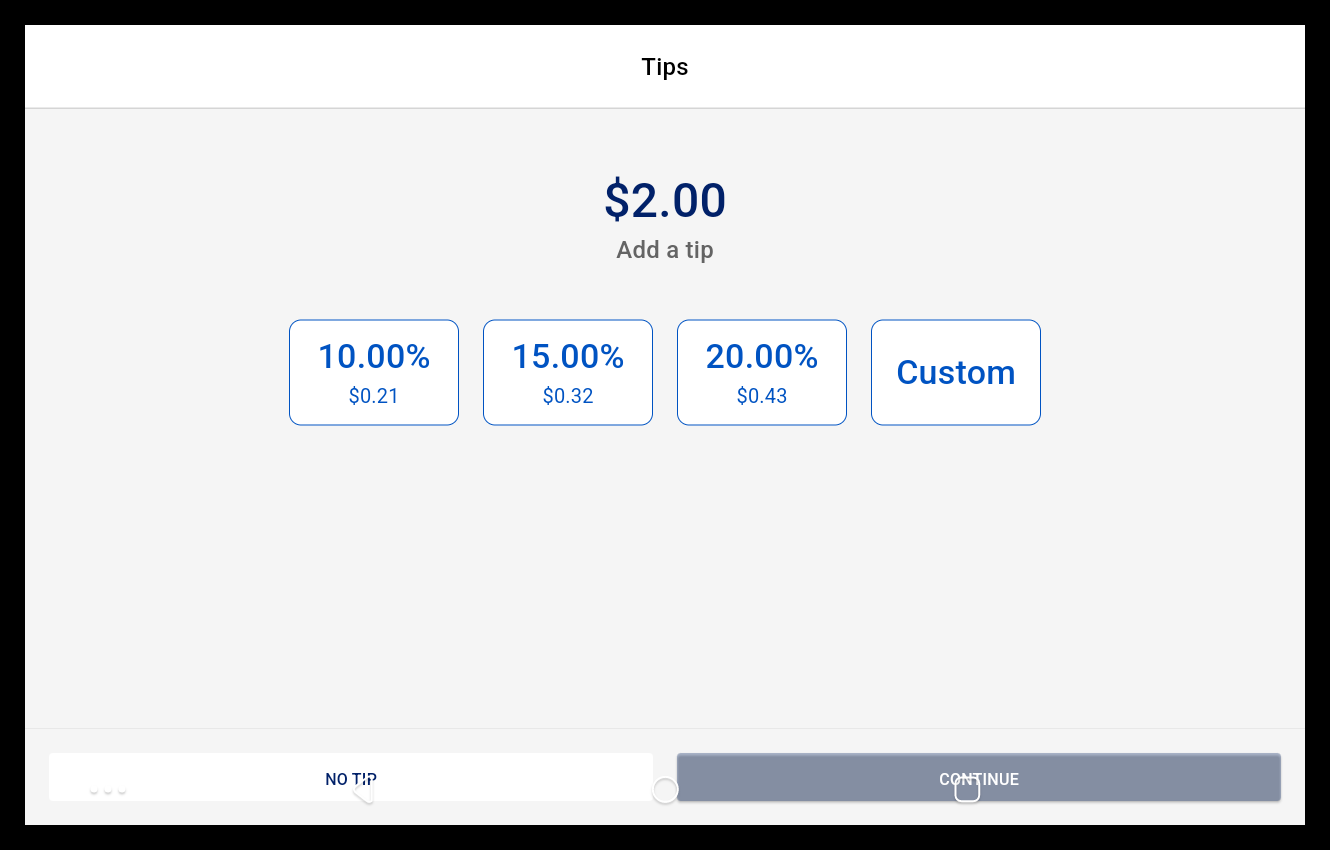 Tipping selections in the Customer Display Screen