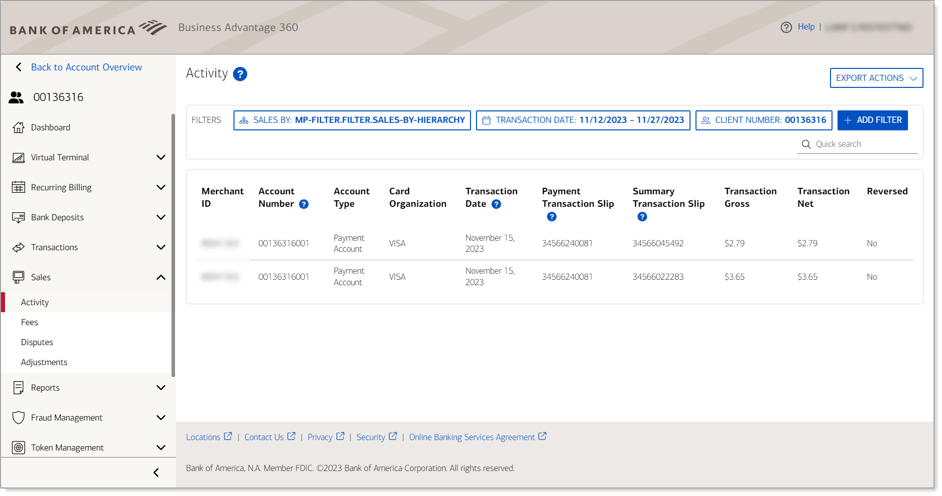 Sales activity screen