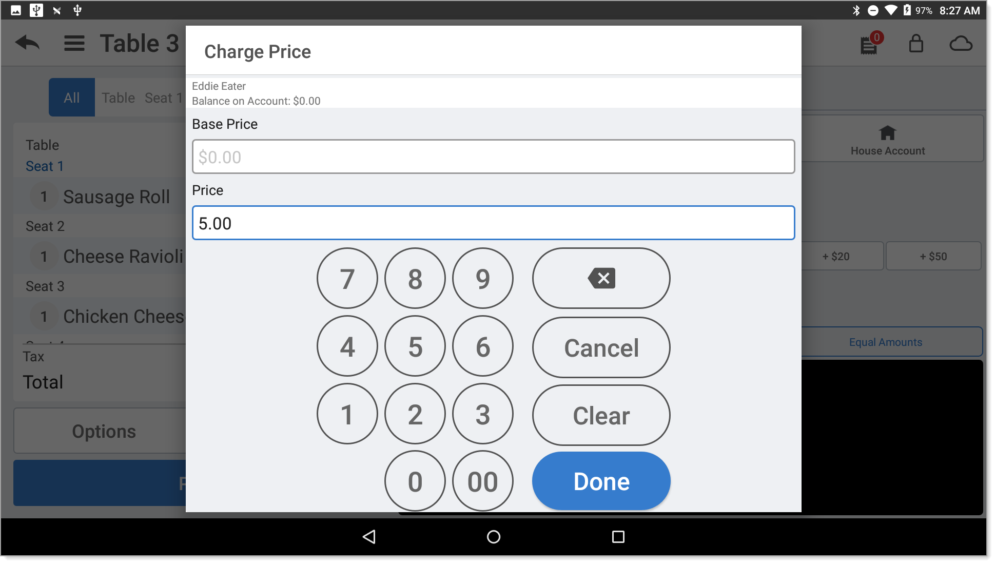 Charge price prompt with a charge amount entered