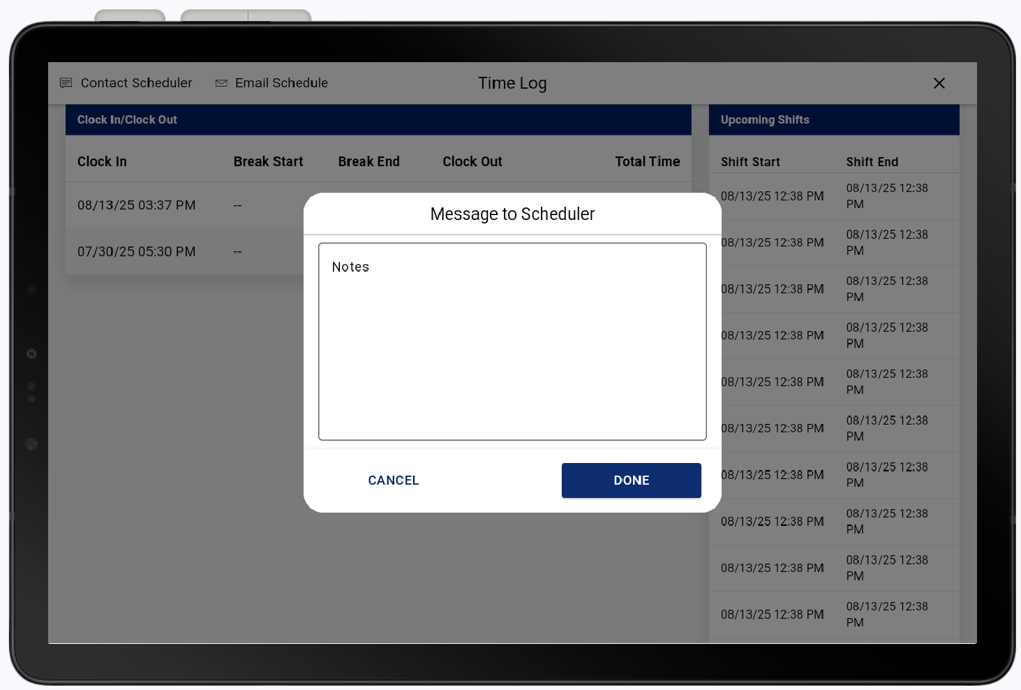 message to scheduler